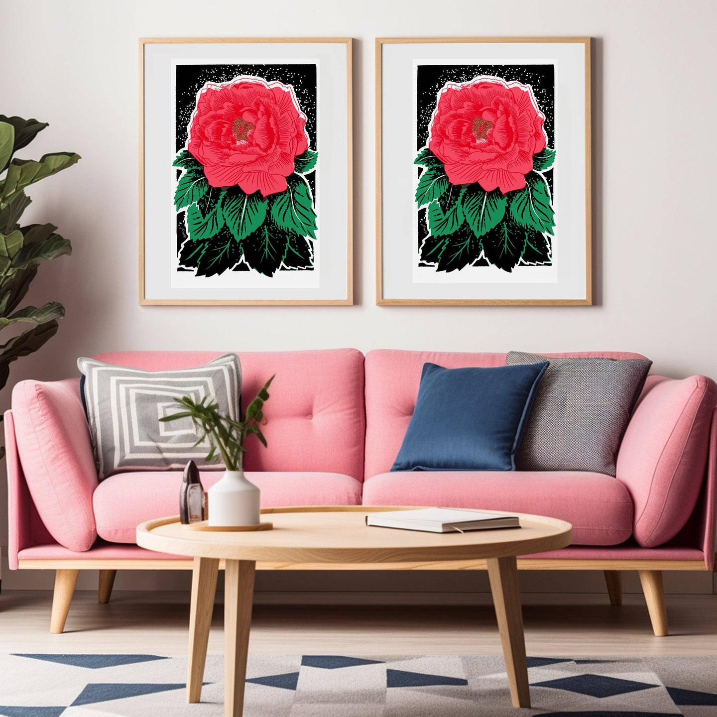 Black Peony Risograph Print