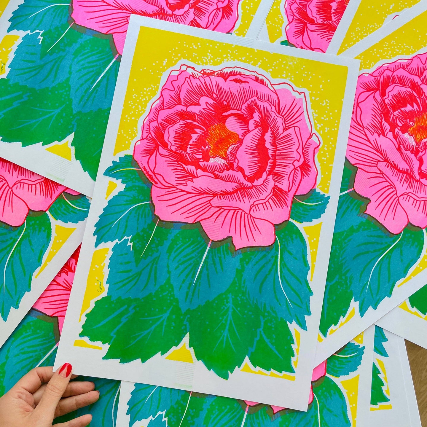 Yellow Peony Risograph Print