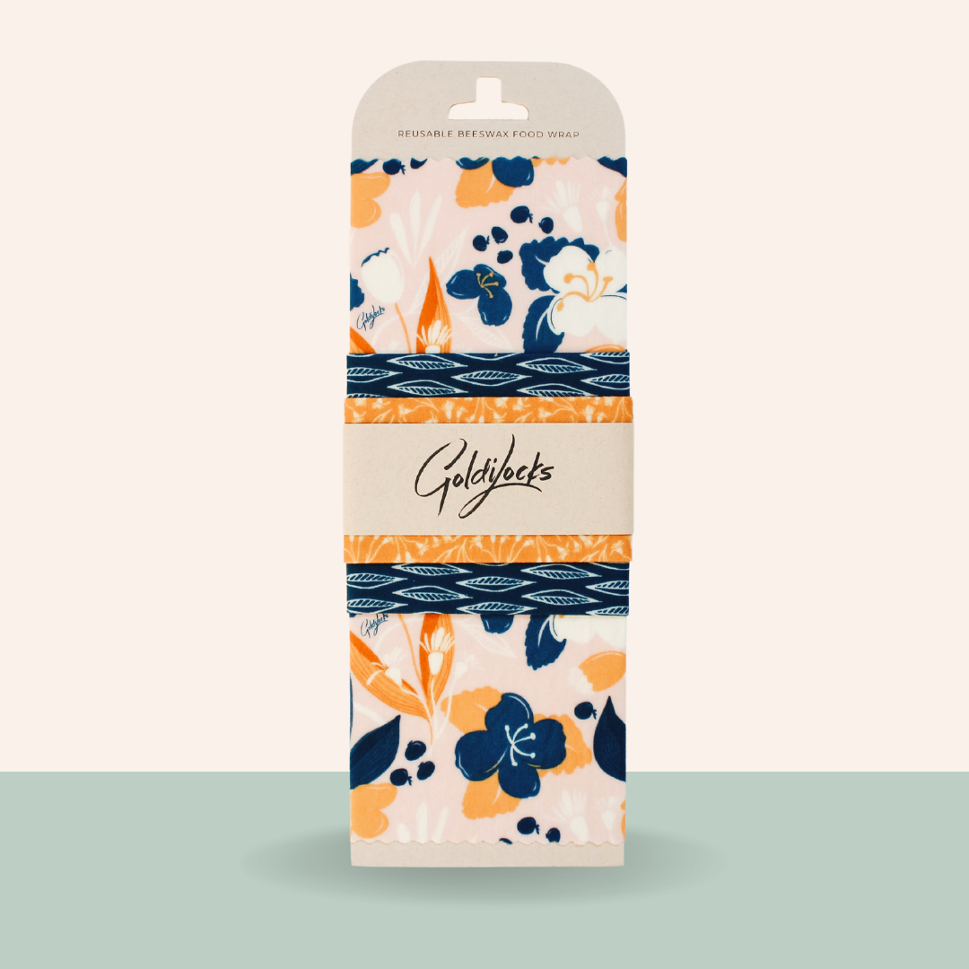 Packaged product with floral design and 'Goldylocks' branding on a white background