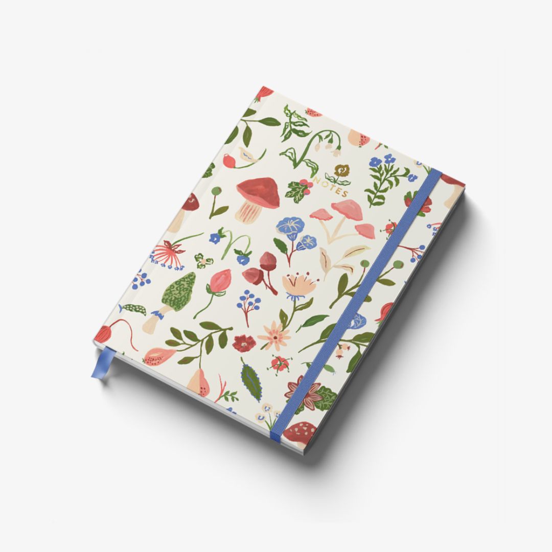 Notebook with floral pattern on a white background