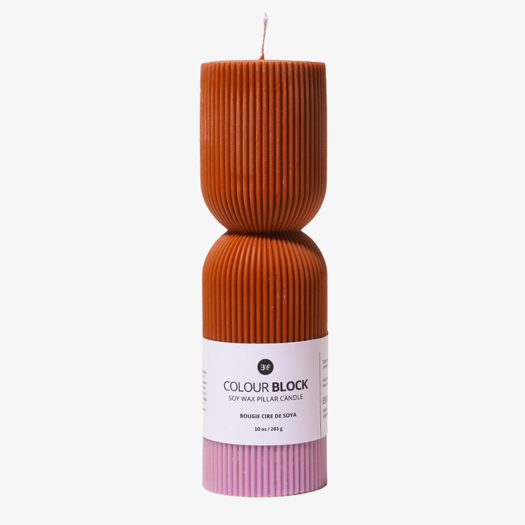 Burnt Orange & Violet Colour Block Pillar Candle