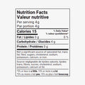 Nutrition facts label for a serving size of 4 grams on a white background