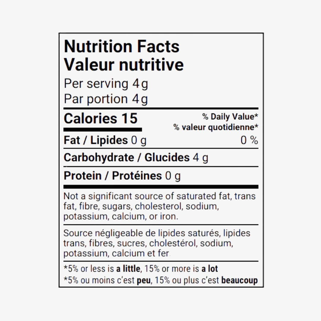 Nutrition facts label for a serving size of 4 grams on a white background