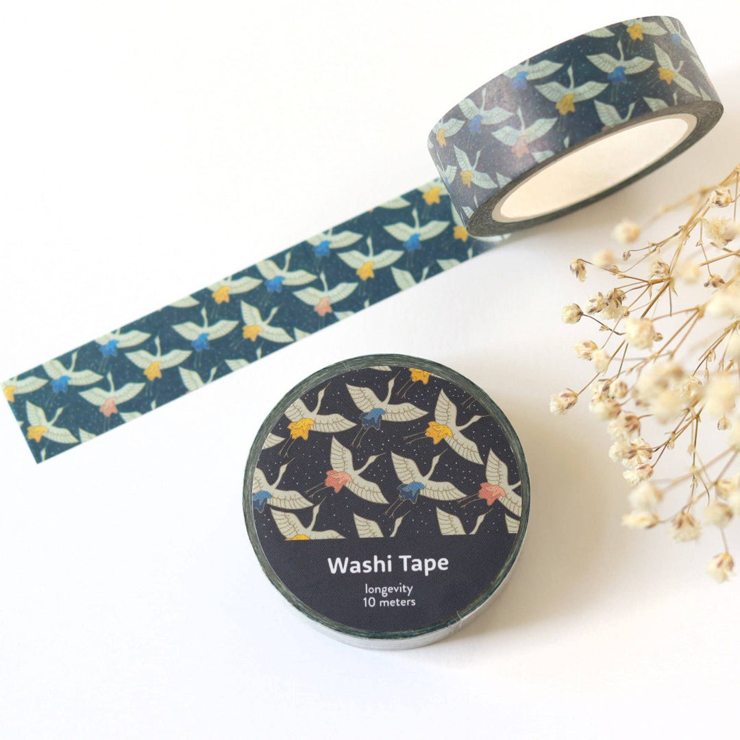 Washi tape with floral design on a white background