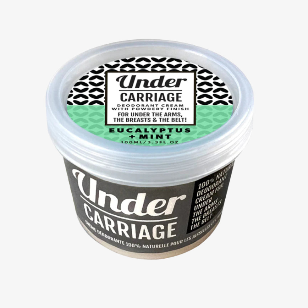 Deodorant cream container labeled 'Under Carriage' on a white background
