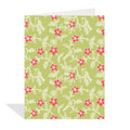 Greeting card with floral and bird pattern on a green background
