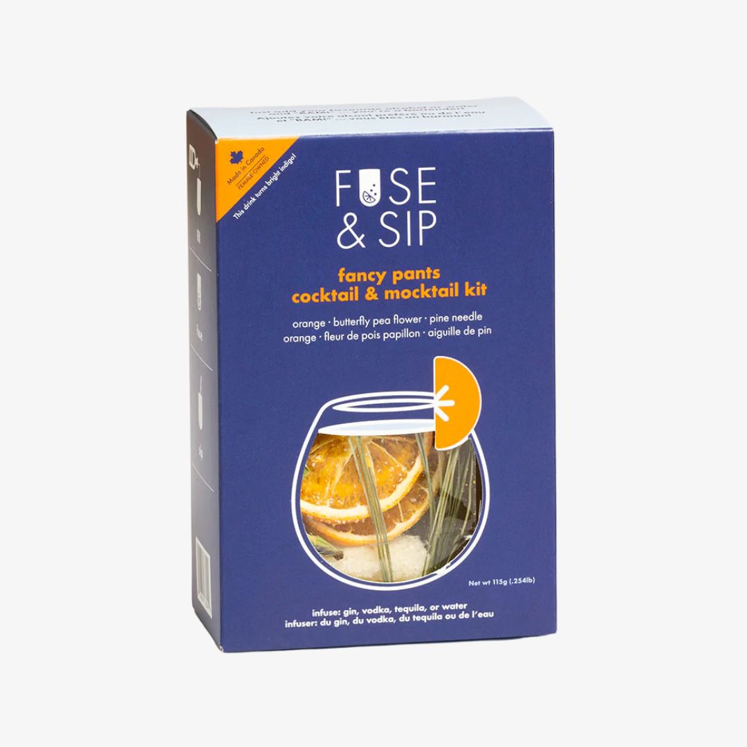 Fuse & Sip cocktail and mocktail kit packaging on a white background