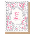 Greeting card with 'Get a Room' text and decorative border on a white background