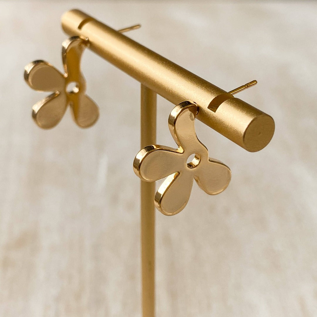 Gold Forget Me Not Earrings, gold post earrings in a flower shape.