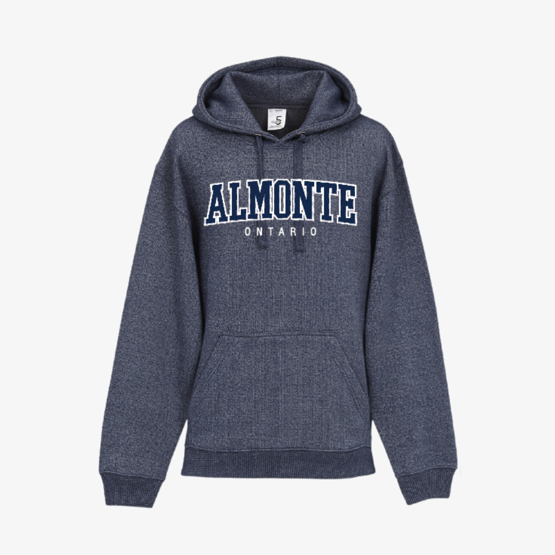 stylish Almonte Varsity Hoodie in navy heather front product photo