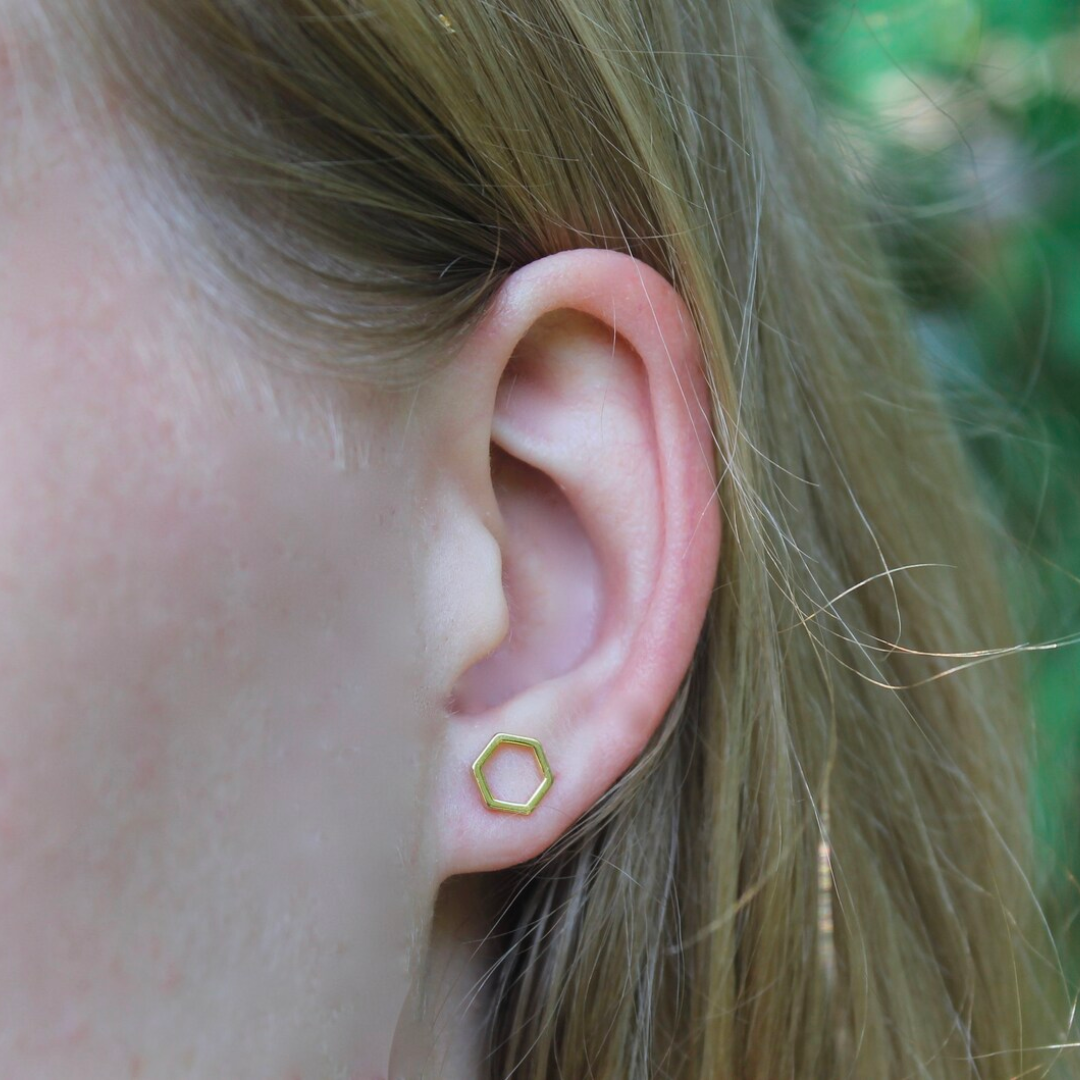 Open Hexagon Studs / Gold
