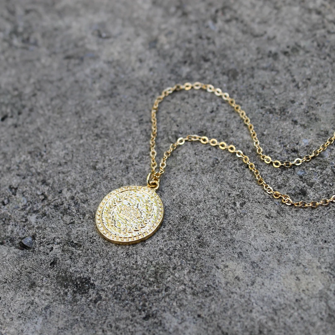 Gold Crown Coin Necklace