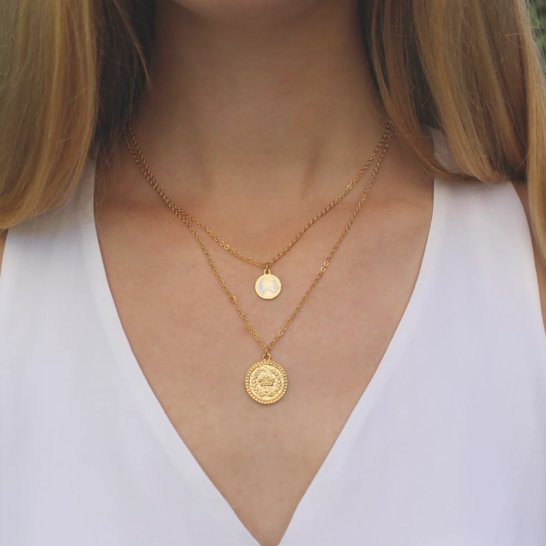 Gold Crown Coin Necklace