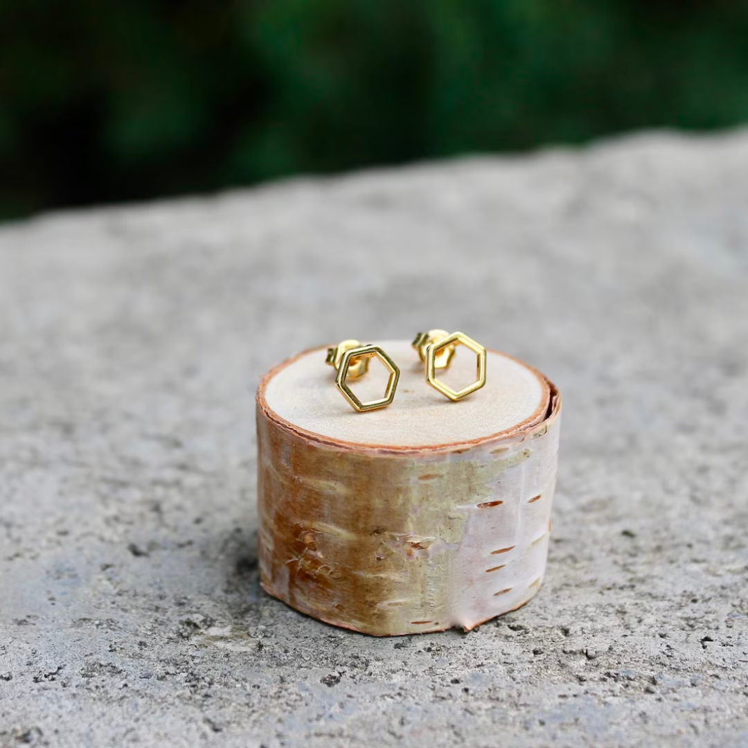 Open Hexagon Studs / Gold