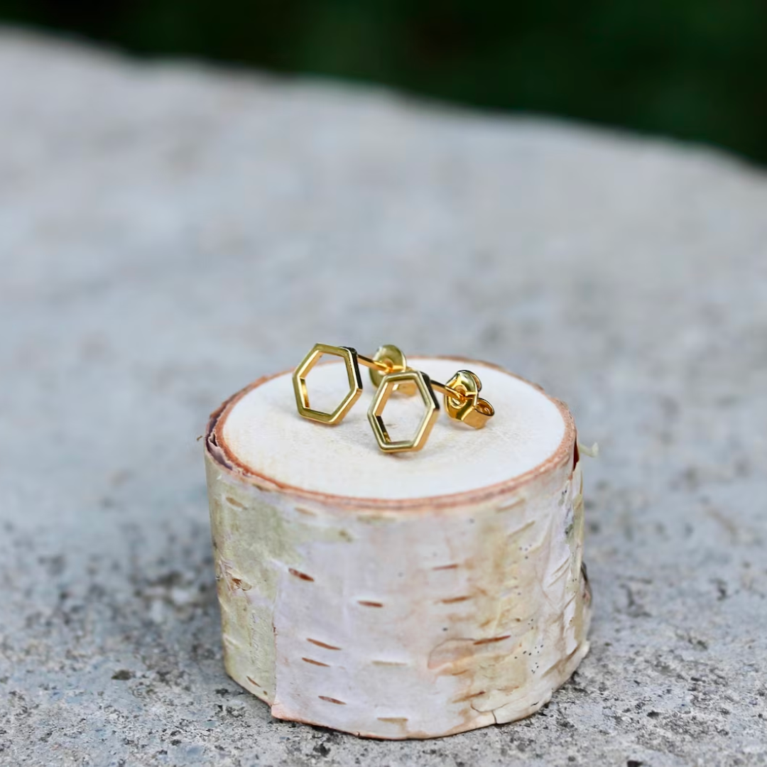 Open Hexagon Studs / Gold