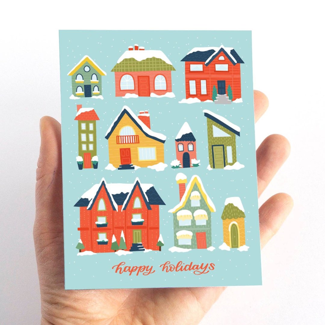 Happy Holidays Houses Holiday Card