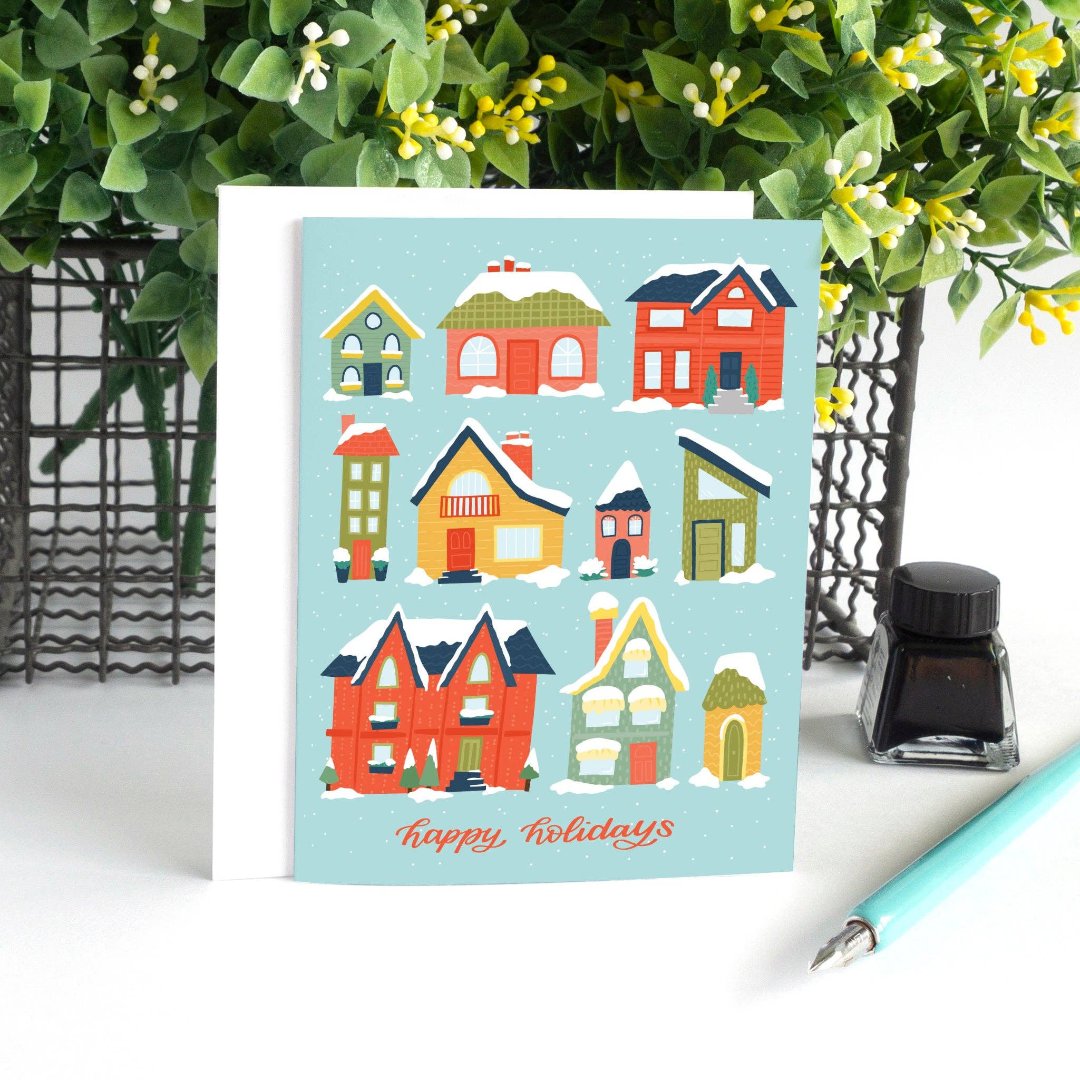 Happy Holidays Houses Holiday Card