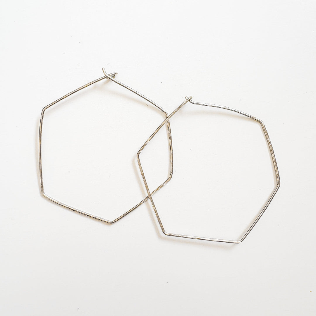 Sterling Silver Hex Hoop Earrings