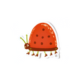 Cartoon ladybug with a red shell and brown body on a white background