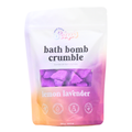 Bath bomb crumble packaging with lemon lavender flavor on a white background