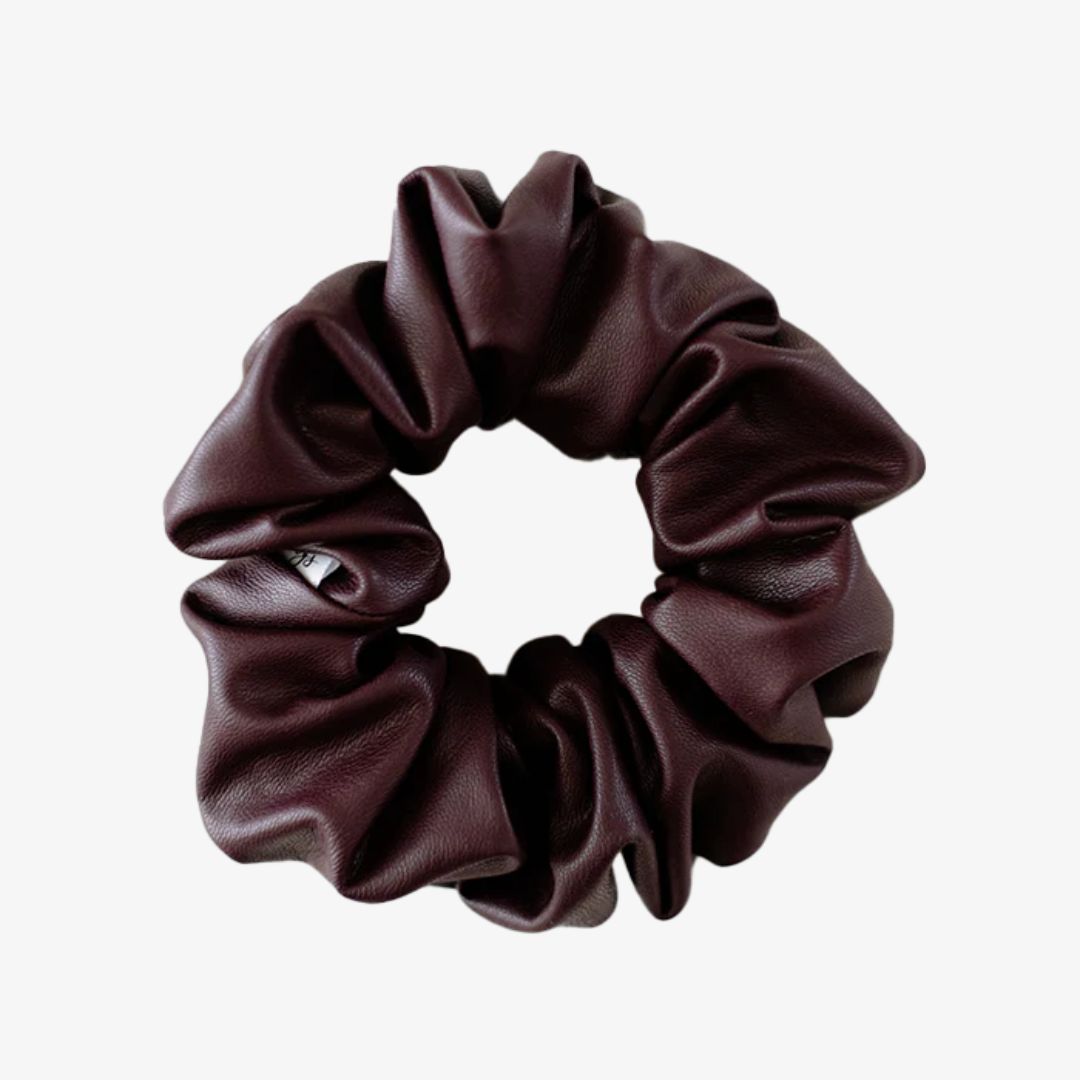 Brown scrunchie on a white background