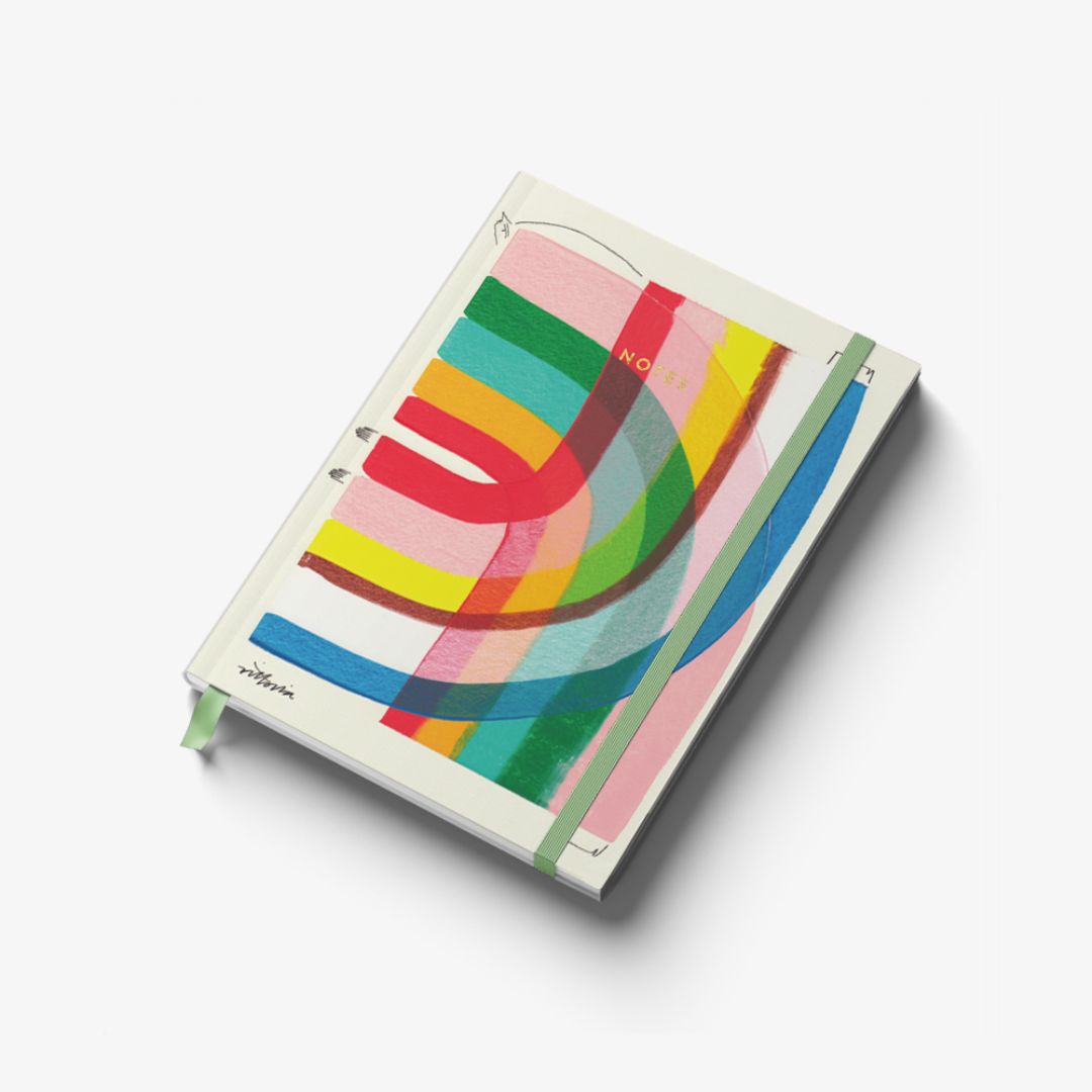 Notebook with colorful abstract design on a white background