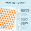 Sponge cloth with sunflower pattern and information on its benefits