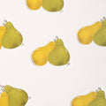 Pattern of green and yellow pears on a white background