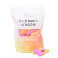 Bath bomb crumble packaging with pink lemonade flavor on a white background