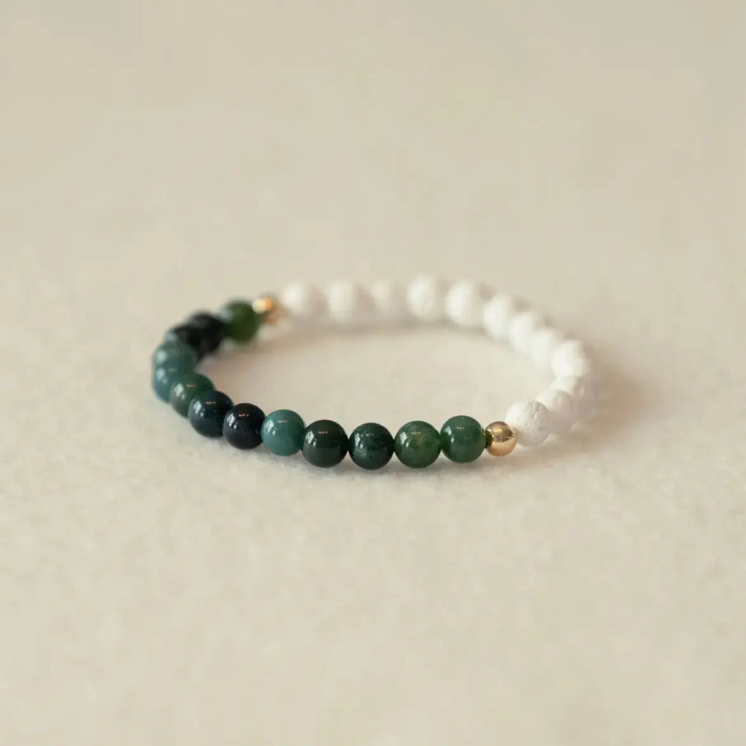 Feminine Resilience Moss Agate & White Lava Gemstone Bracelet