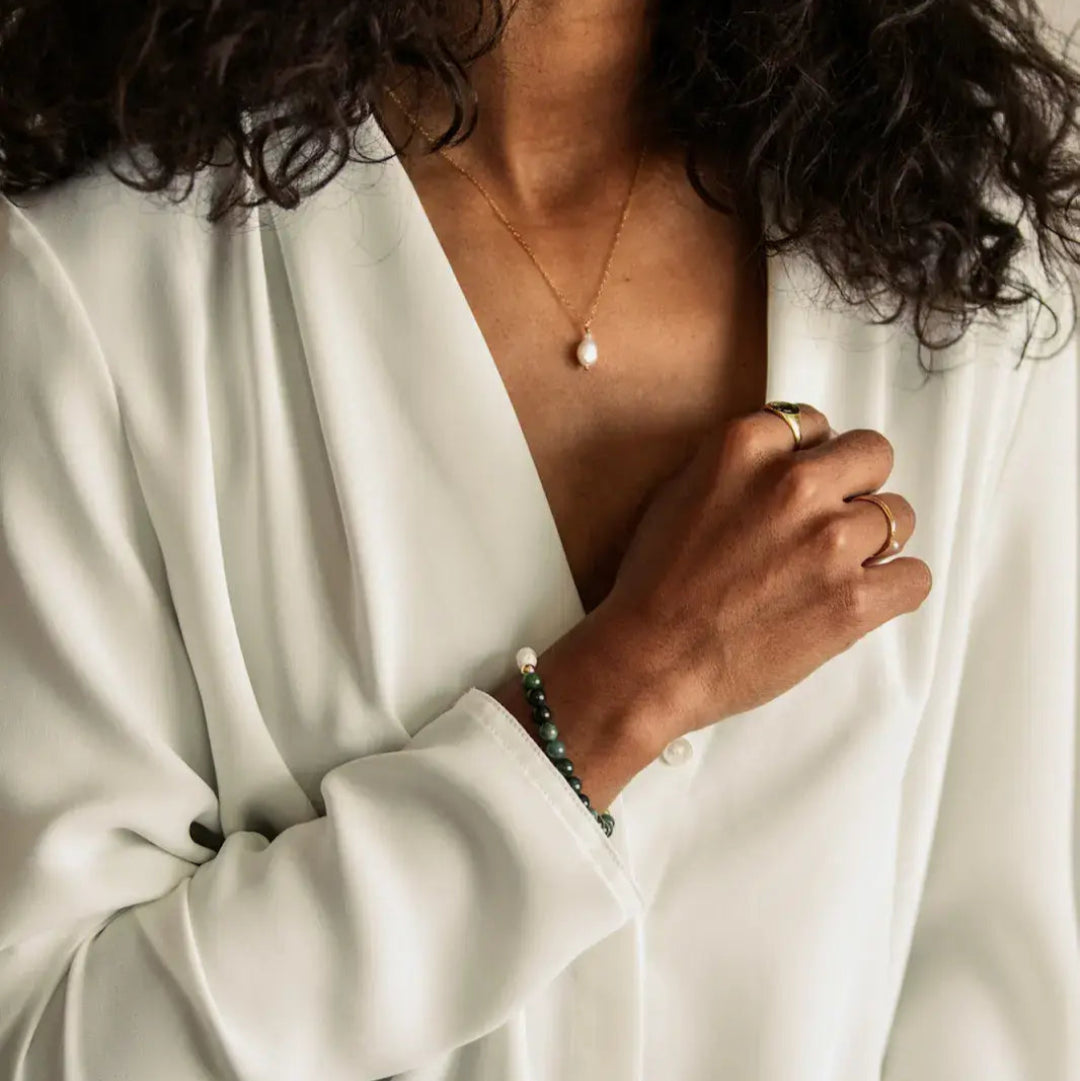 Feminine Resilience Moss Agate & White Lava Gemstone Bracelet