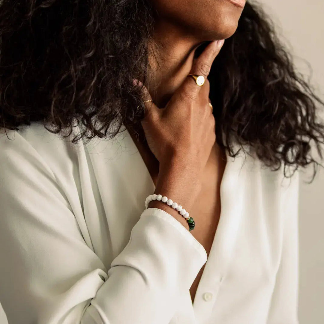 Feminine Resilience Moss Agate & White Lava Gemstone Bracelet