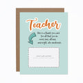 Greeting card with 'Teacher' text and a gift card placeholder on a white background