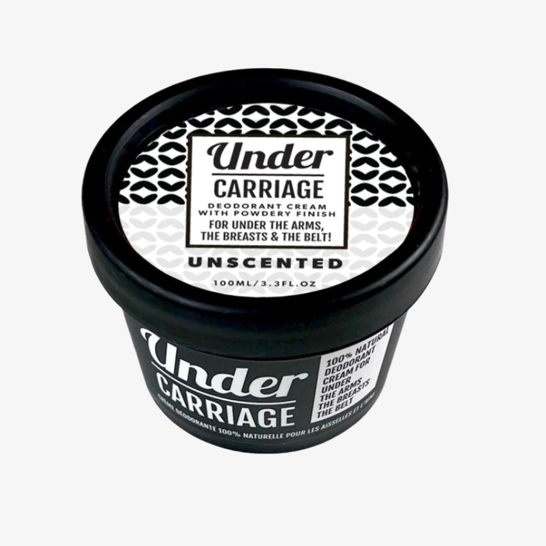 Under Carriage deodorant cream container on a white background