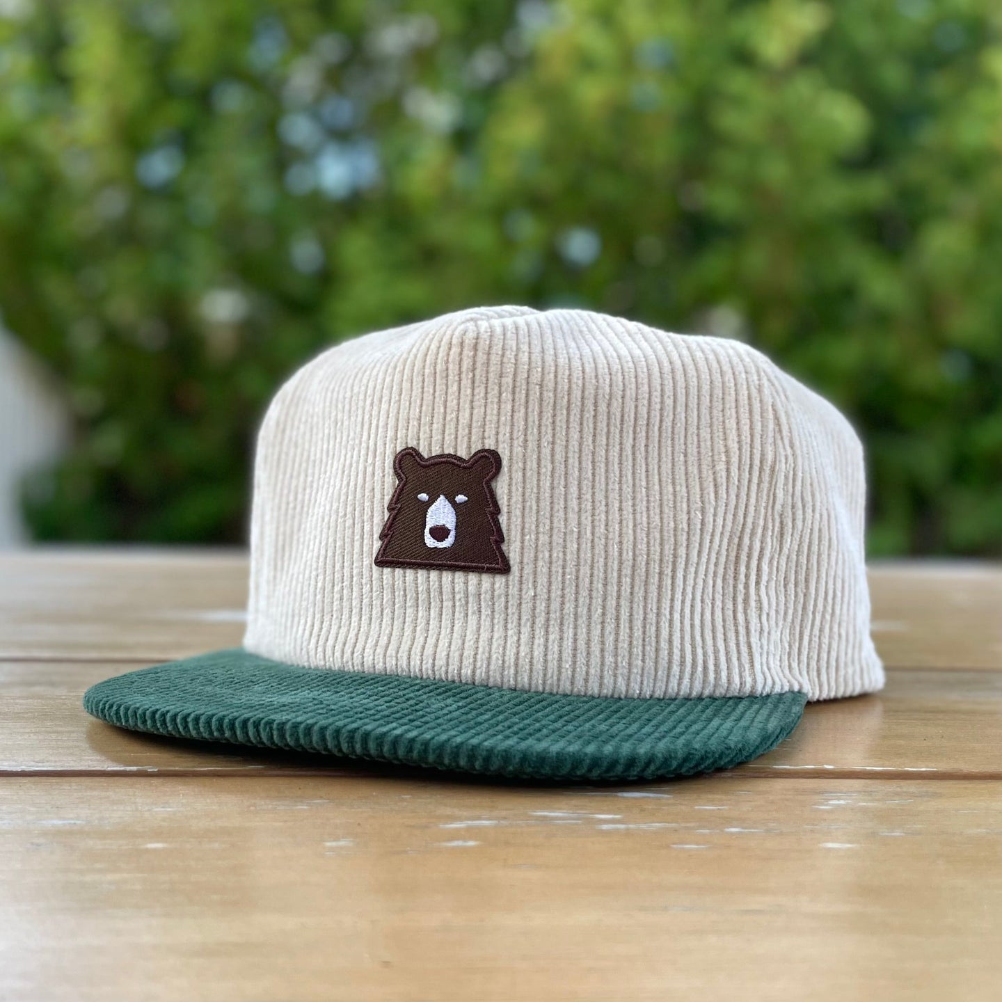 Unstructured Cord Snapback - Cream/Spruce with Lil Brown Bear