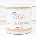 Jar of vanilla coconut sugar scrub with 'Small Batch Soaps' branding on a white background
