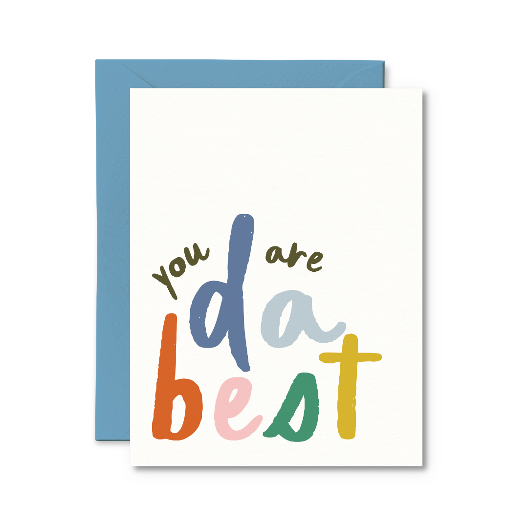 Greeting card with colorful text 'you are da best' on a white background