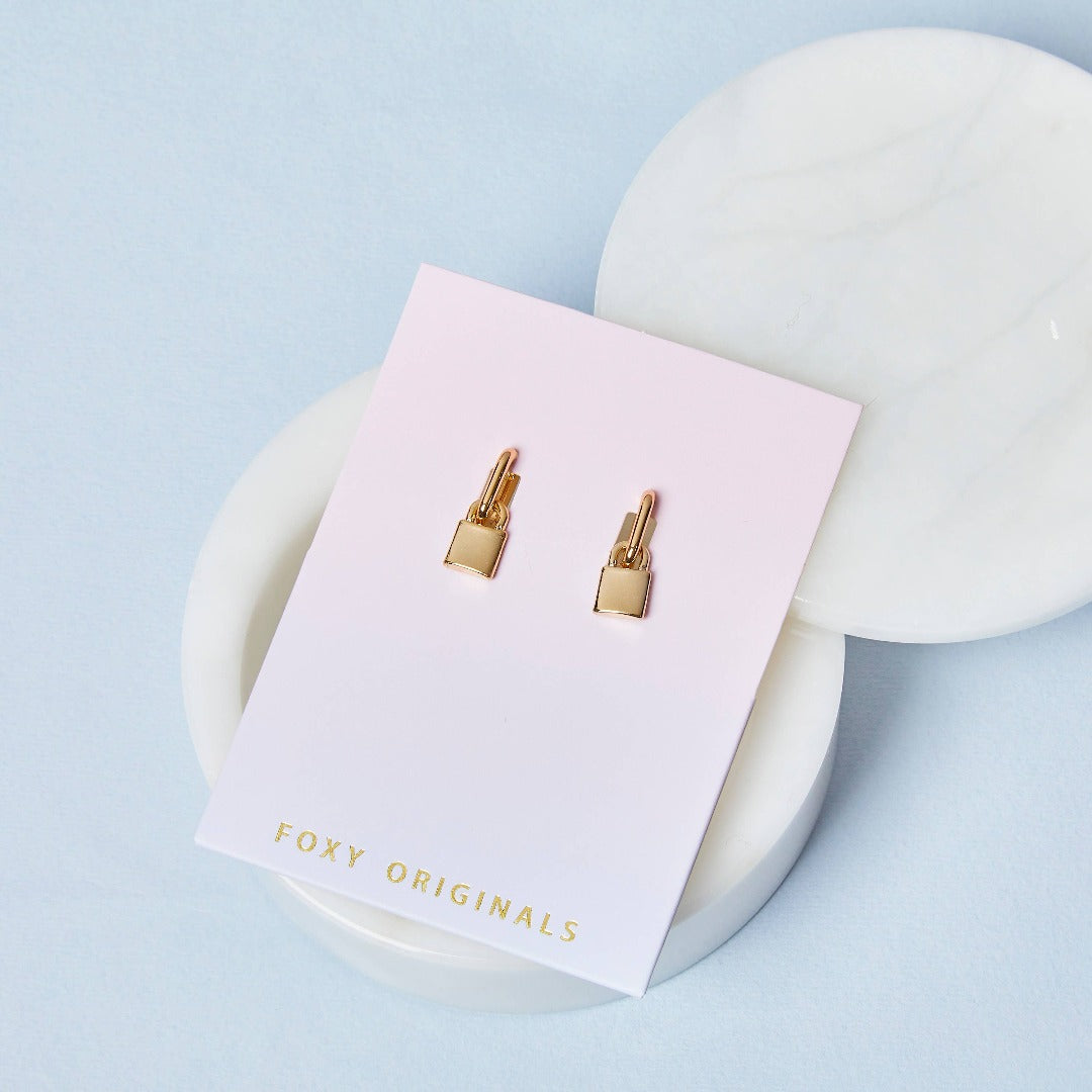 Gold Lock Earrings