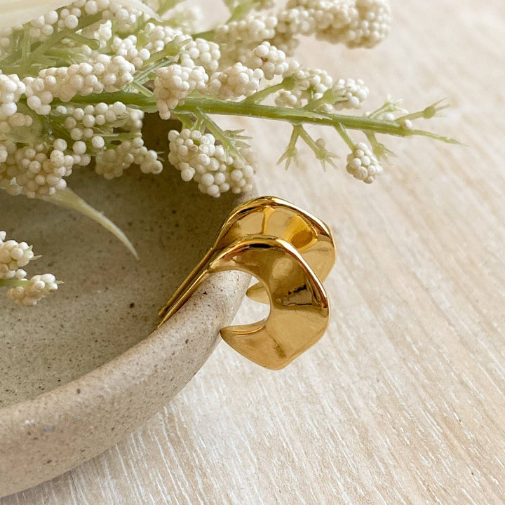 Gold Alli Hoops, gold post earrings in an organic chunky hoop shape.