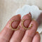 Gold Lace Hoops, gold hoop earrings with a lace like design around the hoop, with a post for easy wear.