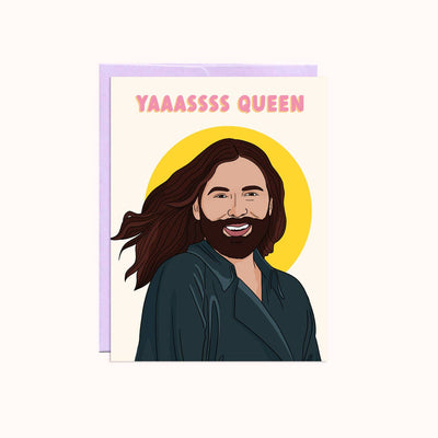 JVN Yas Queen Encouragement Card, a beige greeting card with an illustration of Jonathan Van Ness and the words 