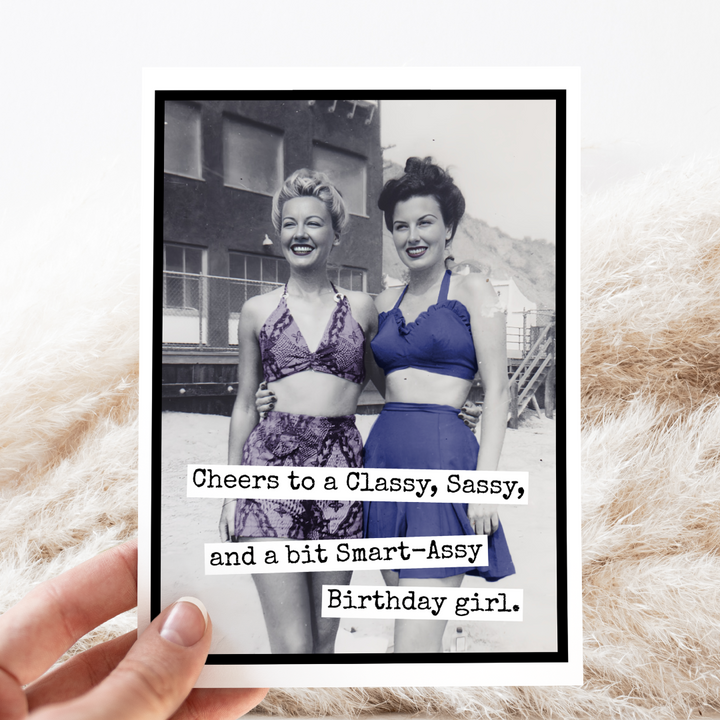 Smart Assy Birthday Card: a vintage photo of two women in bathing suits with the text 