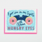 Hungry Eyes Love Card: A greeting card with an image of binoculars with donuts for eyes and the words 