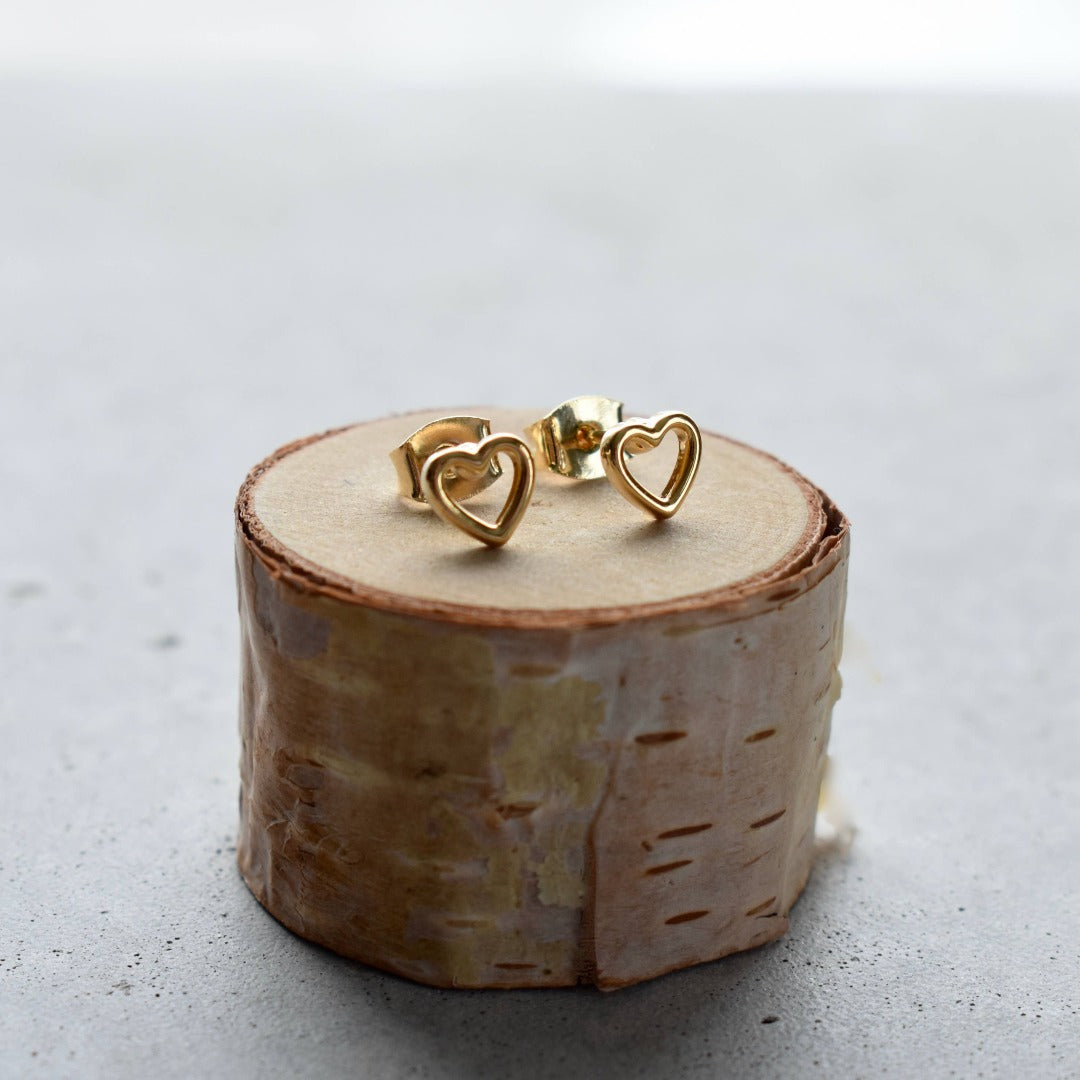 Gold Open Heart Stud Earrings