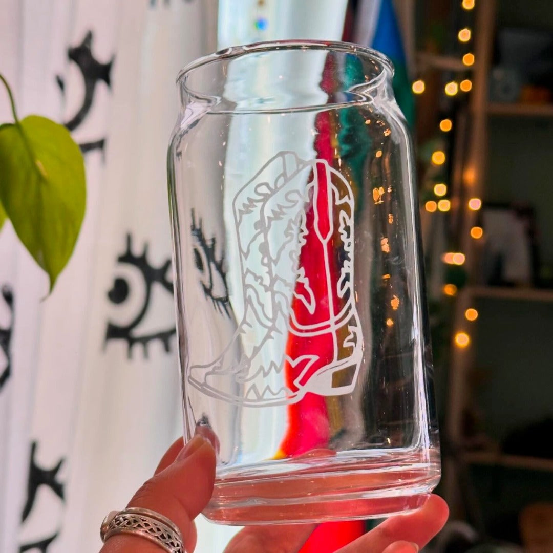 Cowboy Boots Can Glass