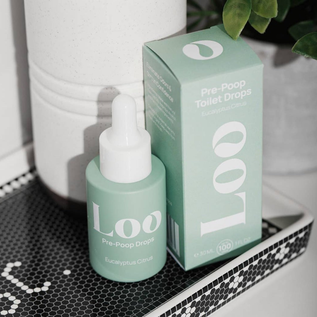 Eucalyptus Citrus Pre-Poop Toilet Drops, a toilet air freshener in a convenient dropper bottle.