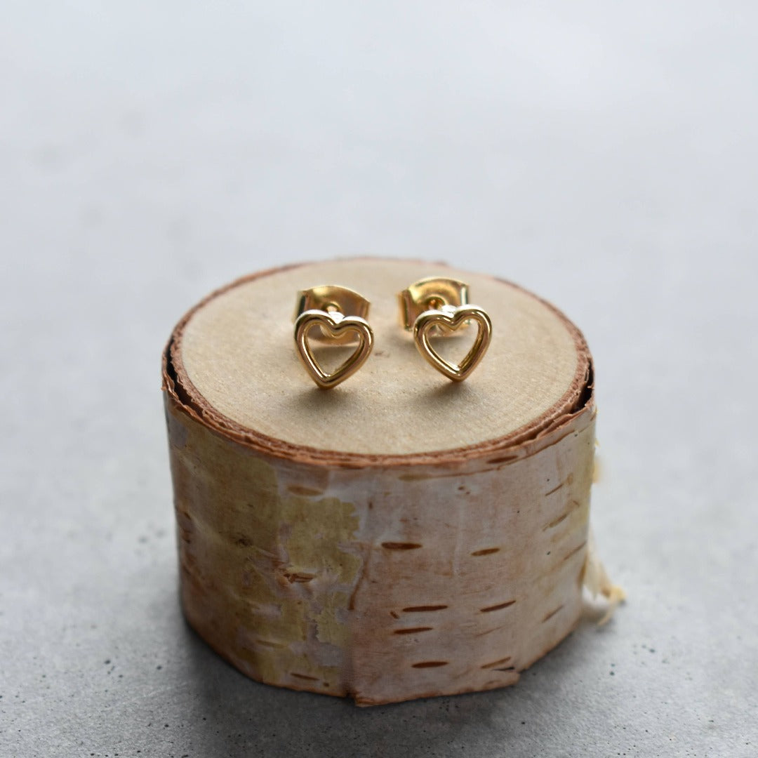 Gold Open Heart Stud Earrings