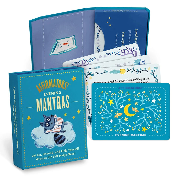 A pink box containing a deck of affirmation cards. The box has the text 