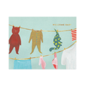 Illustration of baby clothes and toys on a washing line with 'Welcome Baby' text on a light blue background.