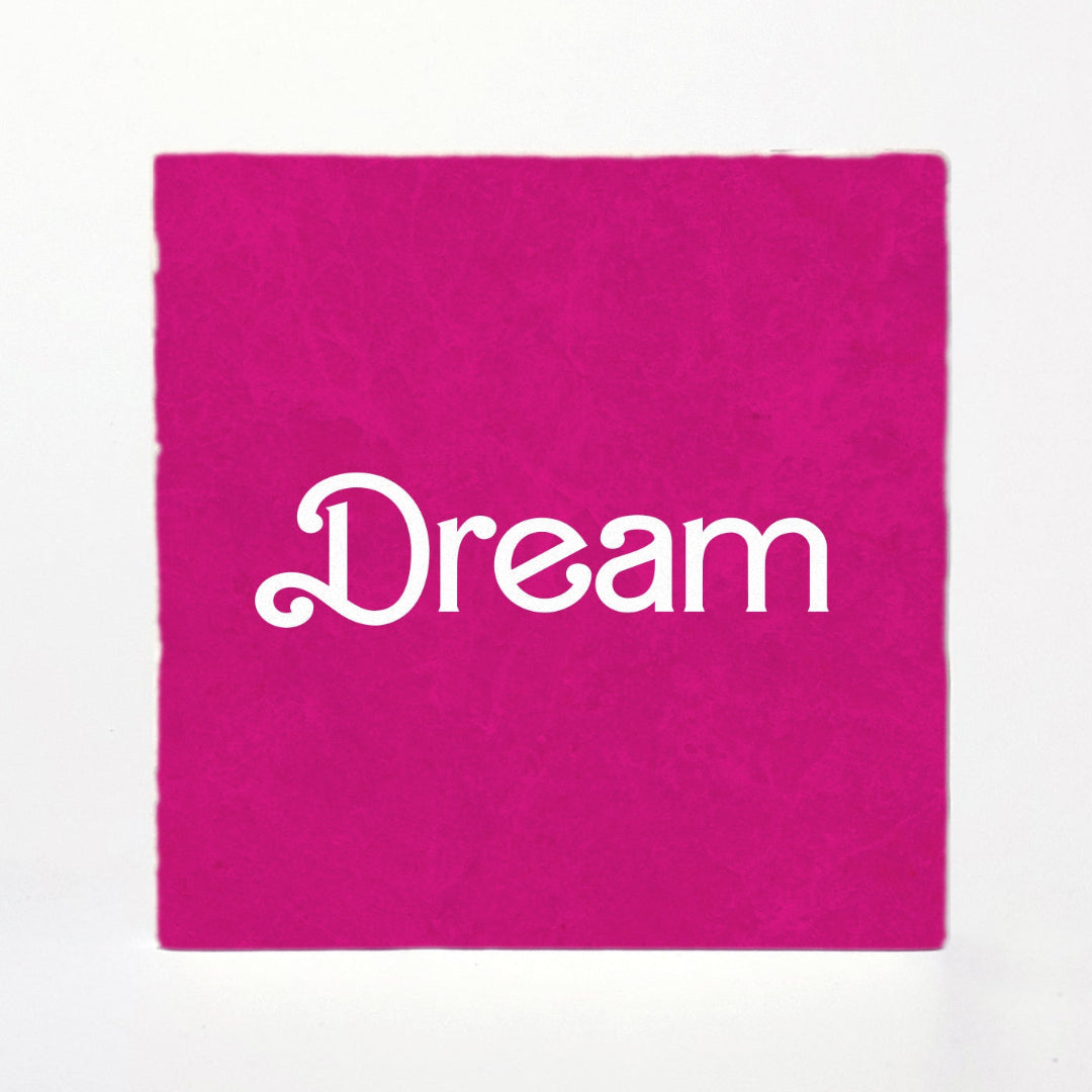 Pink square with 'Dream' text on a white background